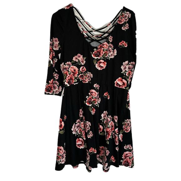 By & By Black and Pink Floral Mini Dress, Medium, Pre-owned - Picture 4 of 7